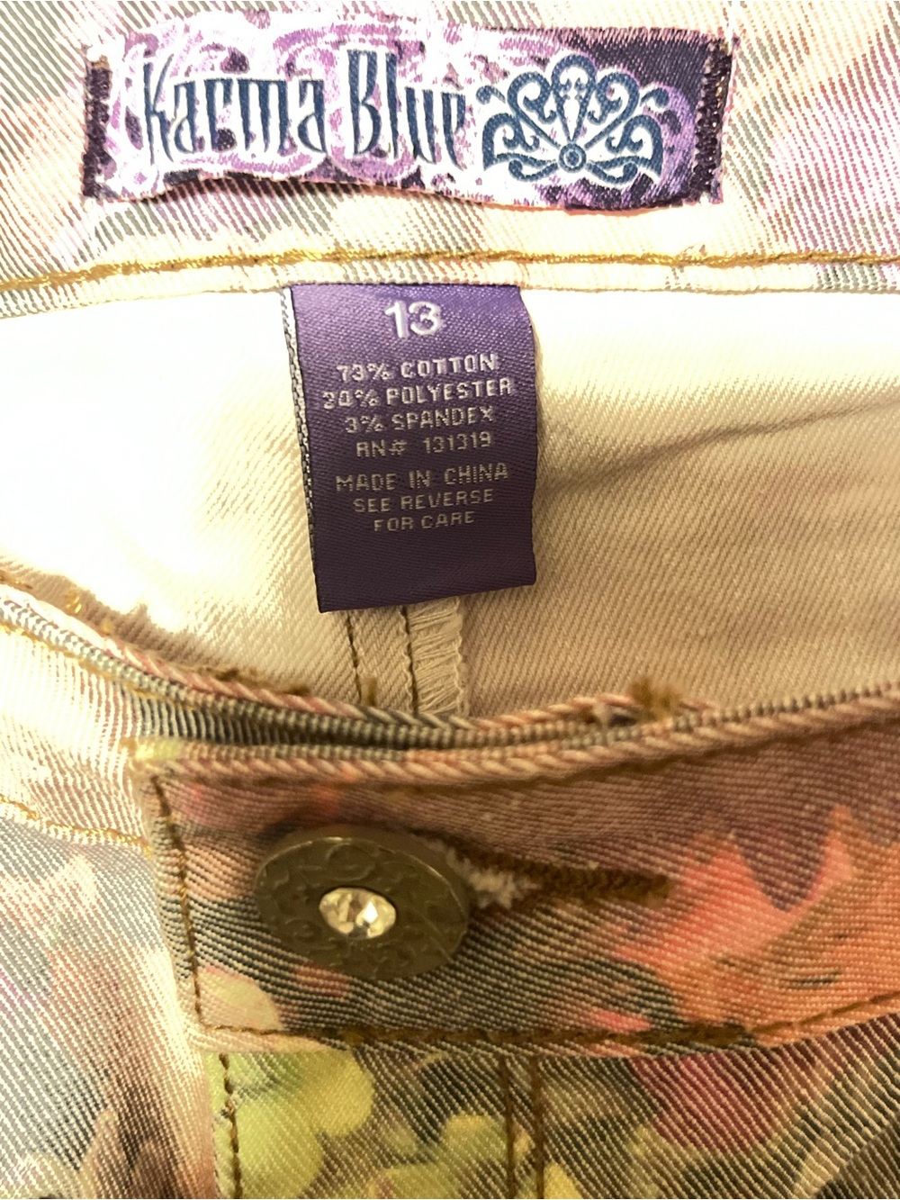 Karma Blue Women’s Size 13 Pink Multicolor Floral Stretch Jeans NWT - Picture 16 of 16
